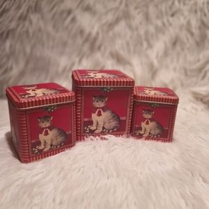 Stackable Tin Cans Christmas Cat Theme